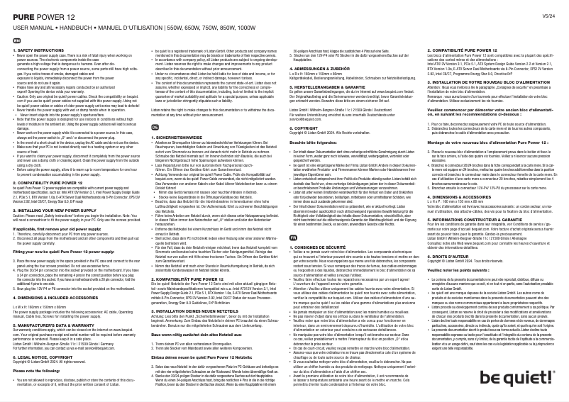 Page 1 de la notice Manuel utilisateur Be Quiet! Pure Power 12