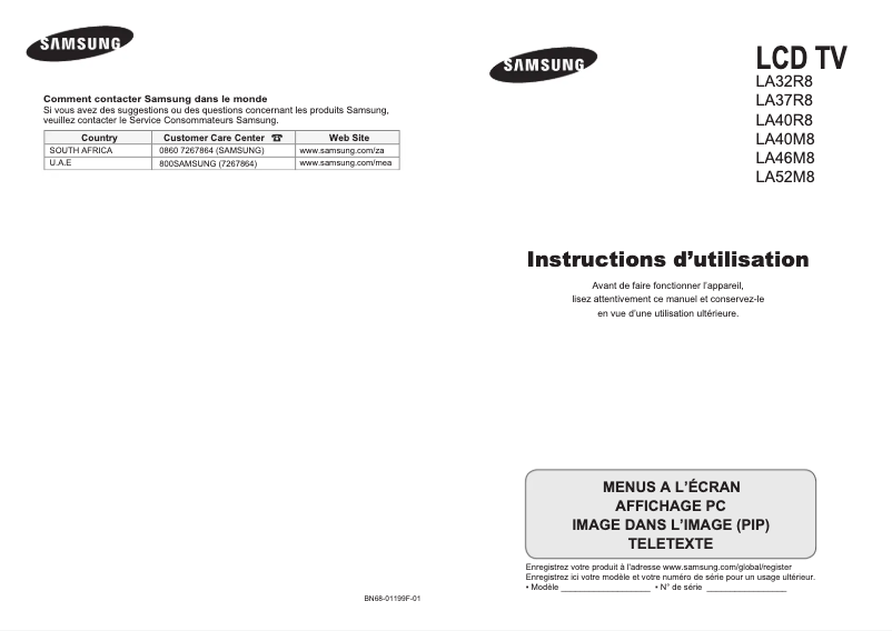 Page 1 de la notice Manuel utilisateur Samsung LA40M81B