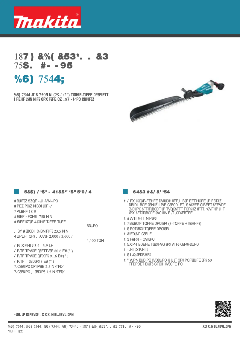 Page n°1 - Fiche technique Makita DUH754SZ