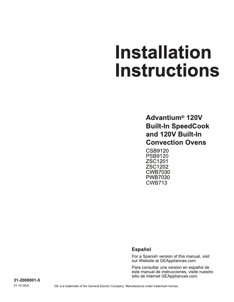 Page 1 de la notice Guide d'installation GE Profile PSB9120BLTS