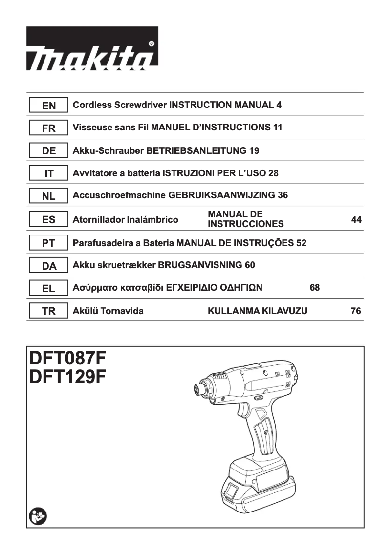 Page 1 de la notice Manuel utilisateur Makita DFT087F