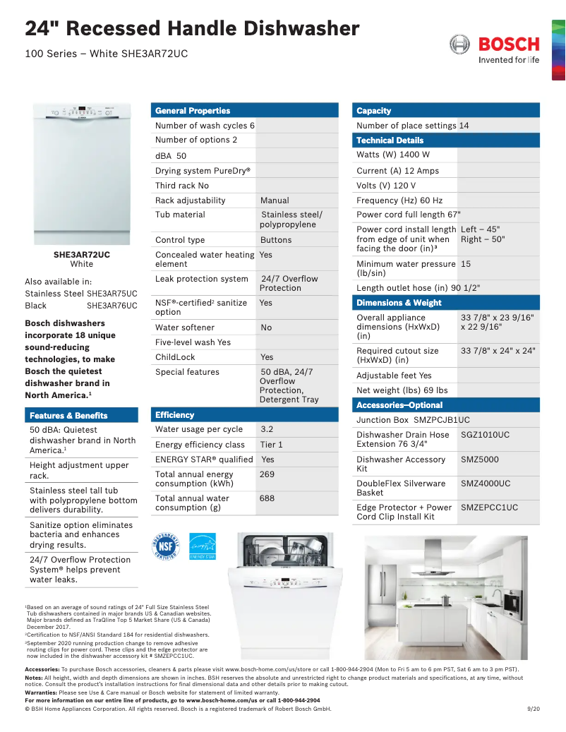 Page n°1 - Fiche technique Bosch SHE3AR72UC