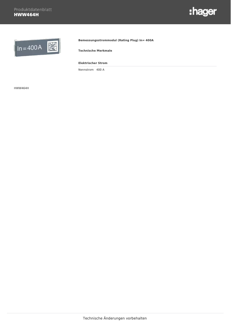 Page 1 de la notice Fiche technique Hager HWW464H