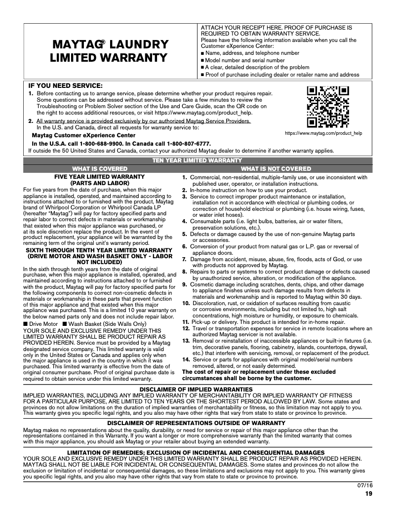 Page n°1 - Mode d'emploi Maytag MVWB766F