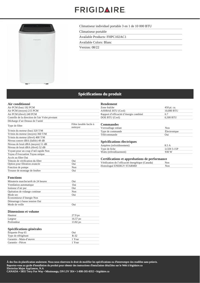 Image de la première page du manuel de l'appareil FHPC102AC1