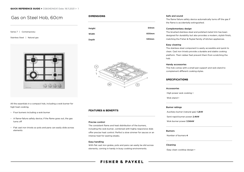 Page n°1 - Manuel utilisateur Fisher & Paykel CG604DNGX1