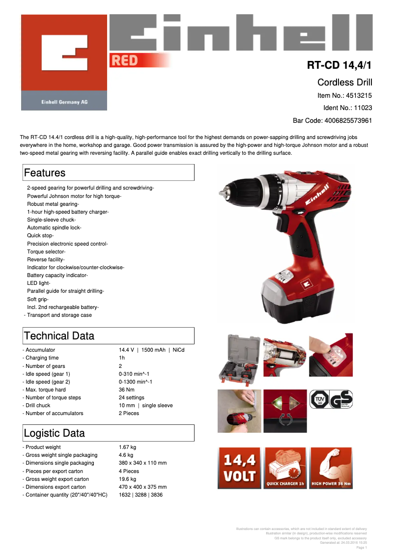 Page 1 de la notice Manuel utilisateur Einhell RT-CD 14,4/1