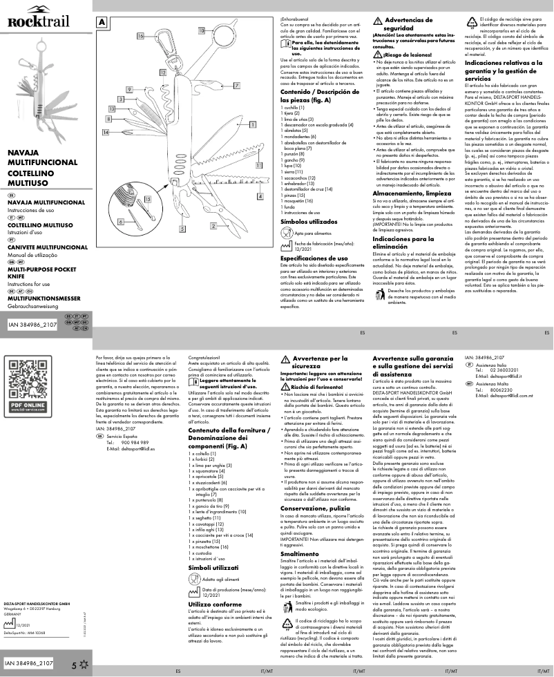 Page n°1 - Manuel utilisateur Rocktrail IAN 384986