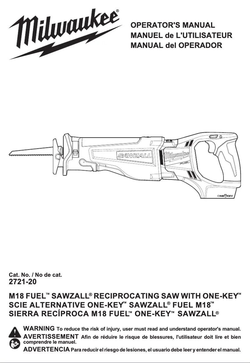 Page 1 de la notice Manuel utilisateur Milwaukee M18 Fuel 2721-22