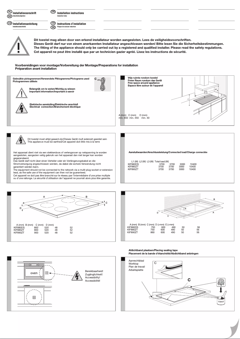 Page 1 de la notice Guide d'installation Etna KIF890ZT