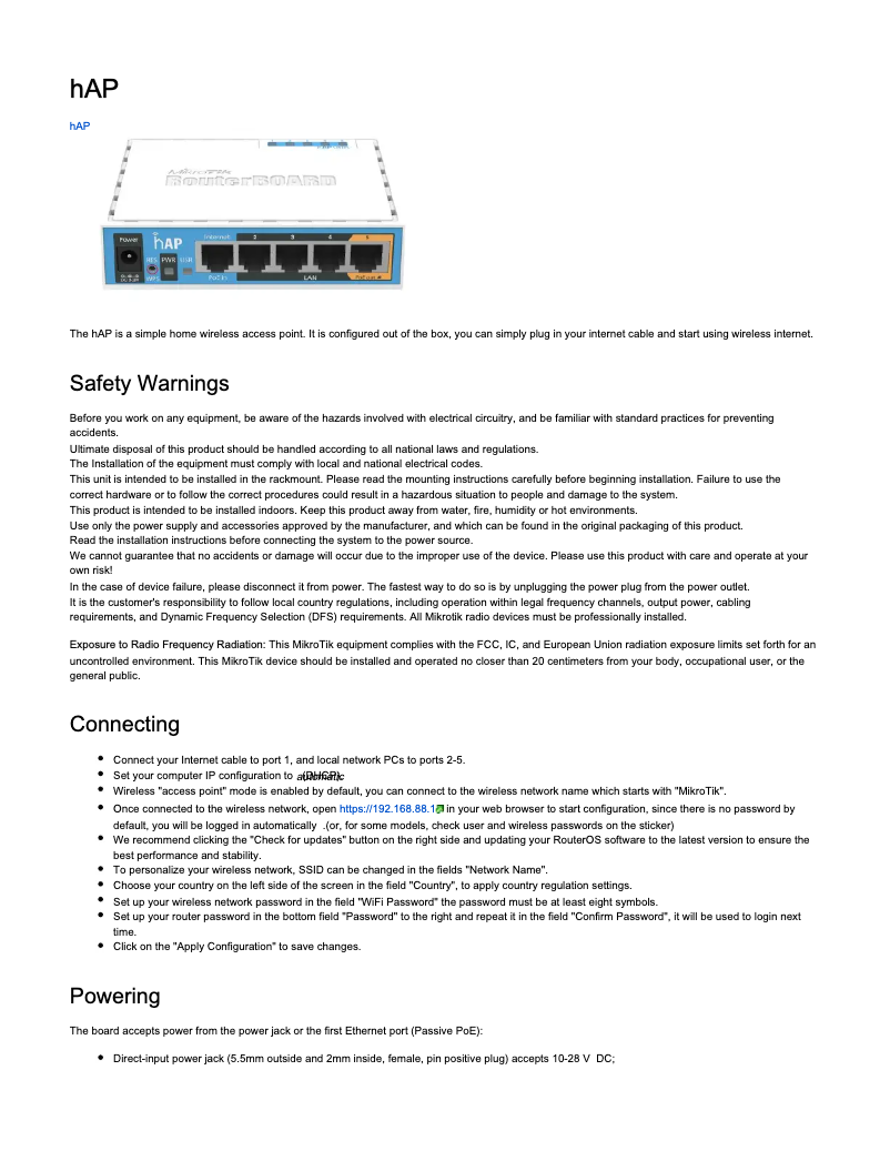 Image de la première page du manuel de l'appareil hAP