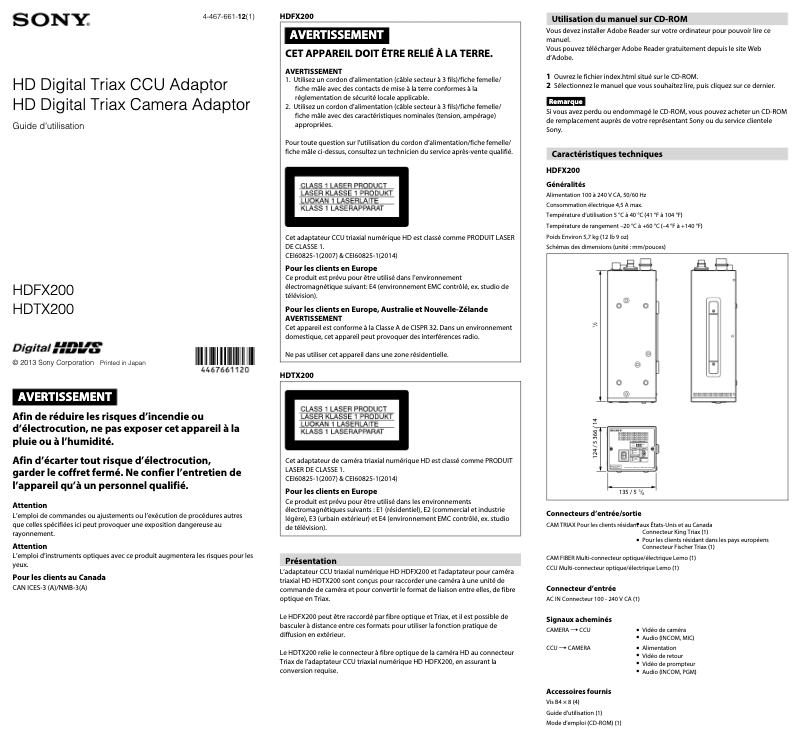 Page n°1 - Manuel utilisateur Sony HDFX-200
