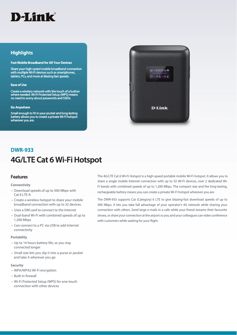 Image de la première page du manuel de l'appareil DWR-933