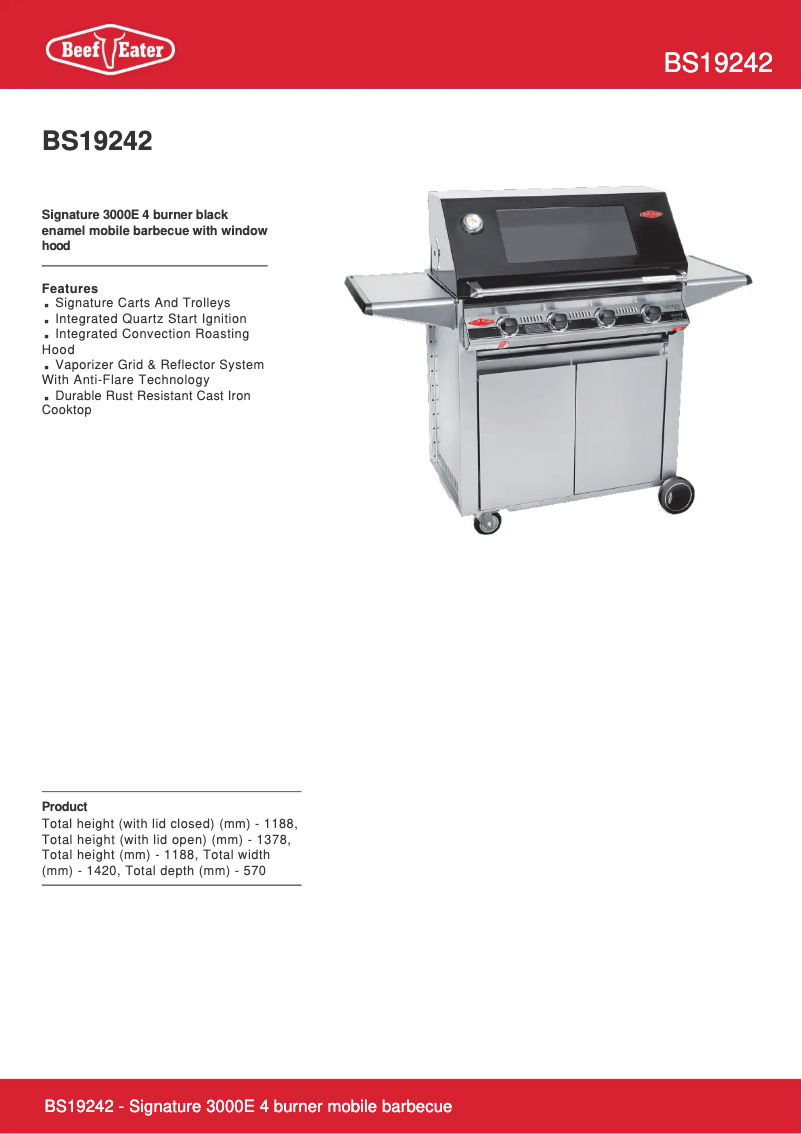 Page 1 de la notice Fiche technique BeefEater Signature BS19242