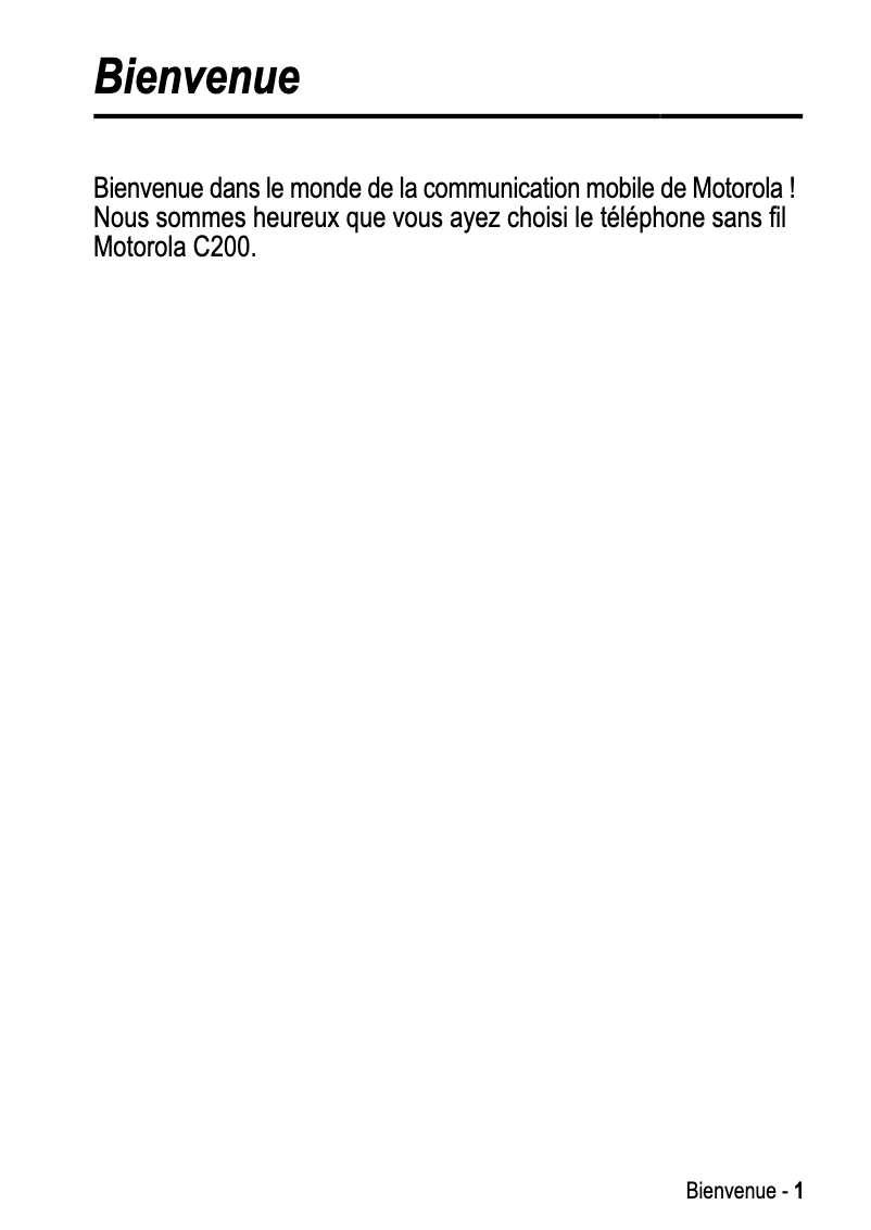 Page 1 de la notice Manuel utilisateur Motorola C200
