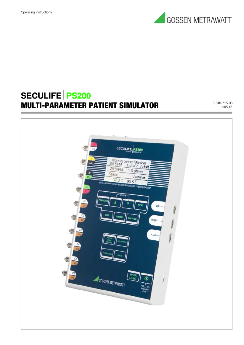 Image de la première page du manuel de l'appareil SECULIFE PS200