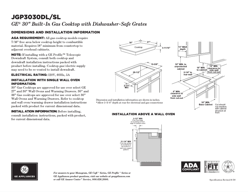 Page 1 de la notice Fiche technique GE JGP3030SLSS