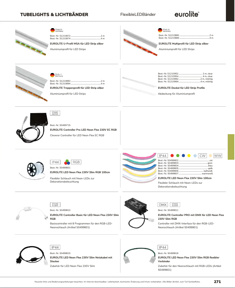 Page 1 de la notice Catalogue Eurolite LED Neon Flex 230V Slim