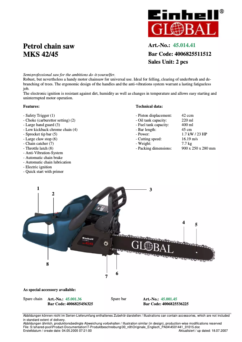 Page n°1 - Manuel utilisateur Global MKS 42/45