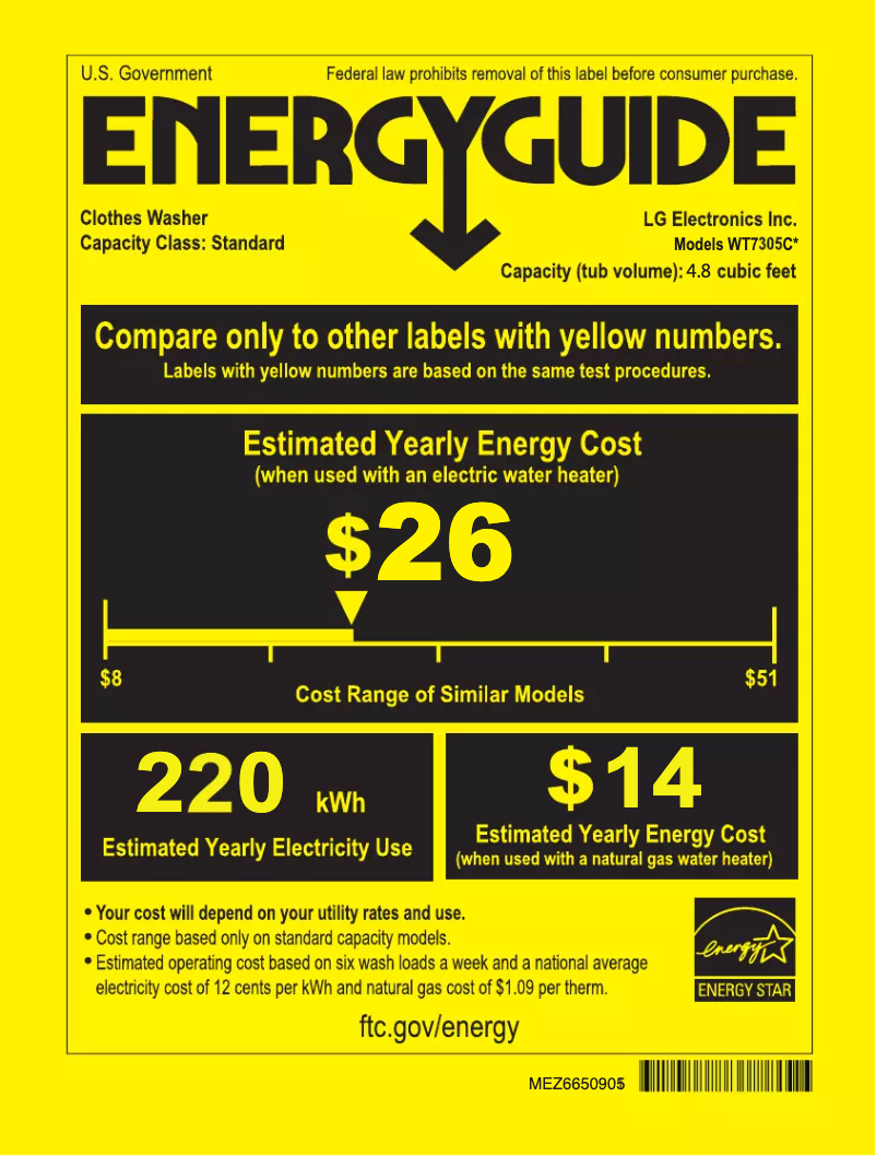 Page 1 de la notice Label énergétique LG WT7305CV