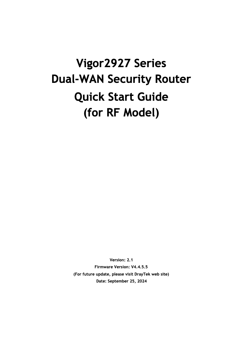 Page 1 de la notice Guide de démarrage rapide Draytek Vigor 2927L