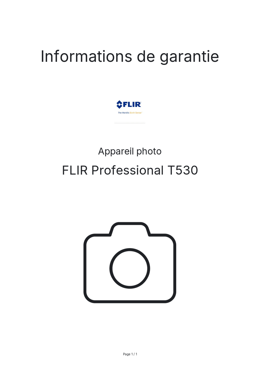 Page n°1 - Informations de garantie FLIR Professional T530