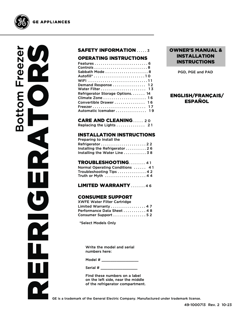 Image de la première page du manuel de l'appareil PGE29BYTFS