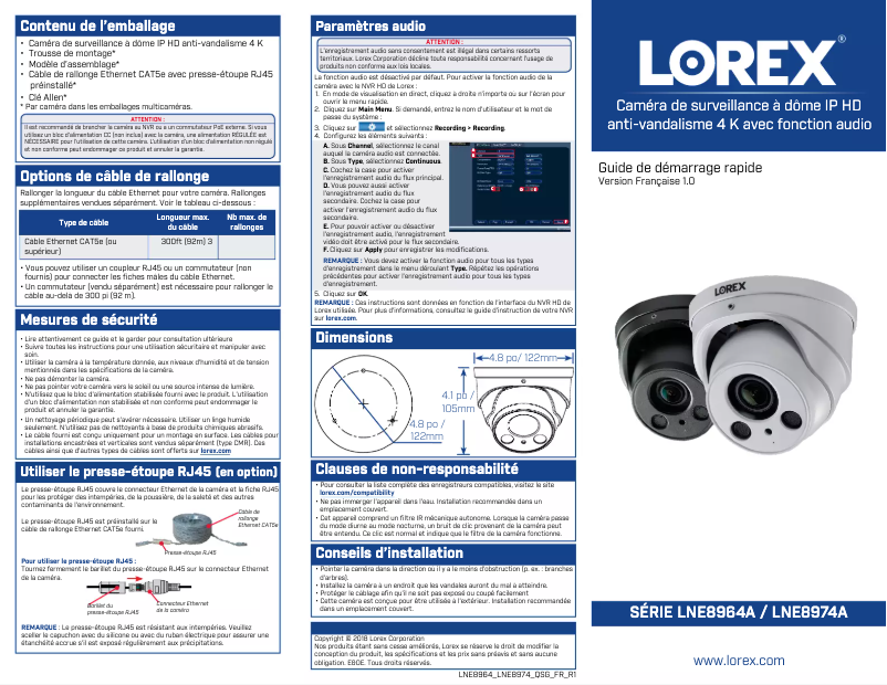 Page n°1 - Manuel utilisateur Lorex LNE8964AB