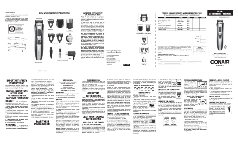Page 1 de la notice Manuel utilisateur Conair GMTL1R
