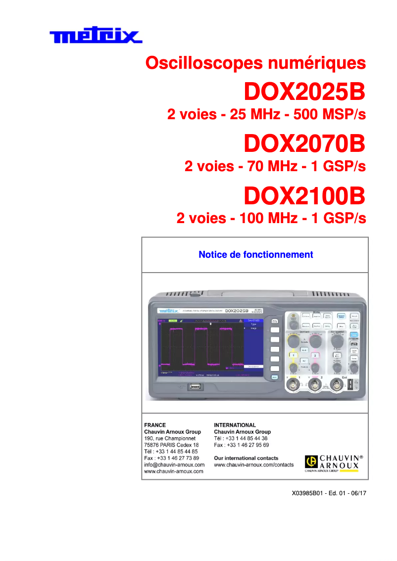 Page n°1 - Manuel utilisateur Metrix DOX2025B