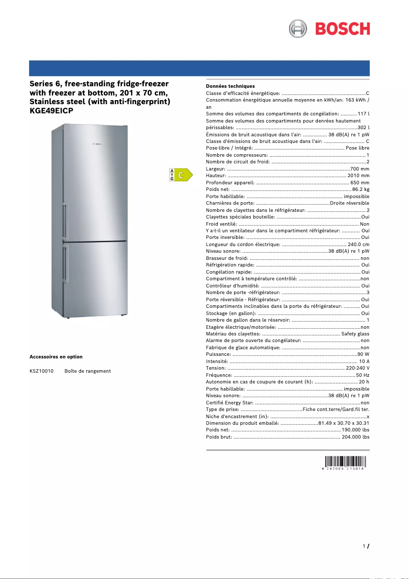 Image de la première page du manuel de l'appareil KGE49EICP