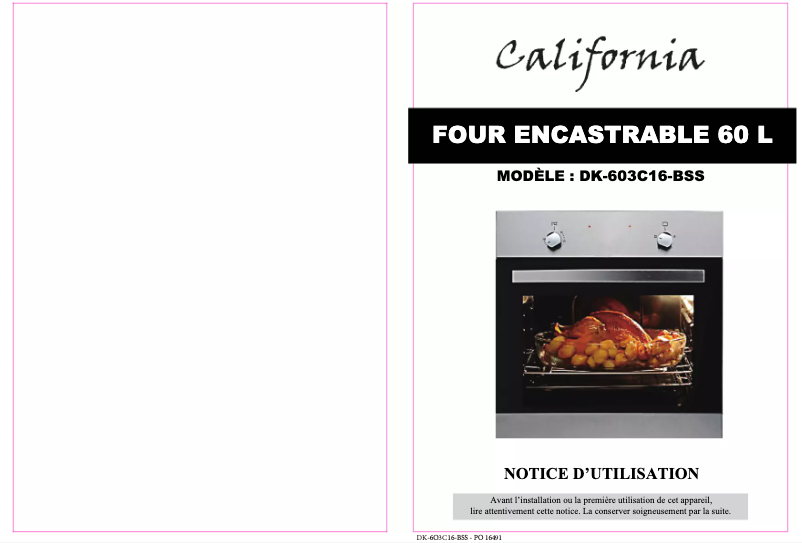 Page 1 de la notice Manuel utilisateur California DK-603C16-BSS