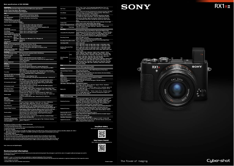 Page n°1 - Brochure Sony Cybershot DSC-RX1R II