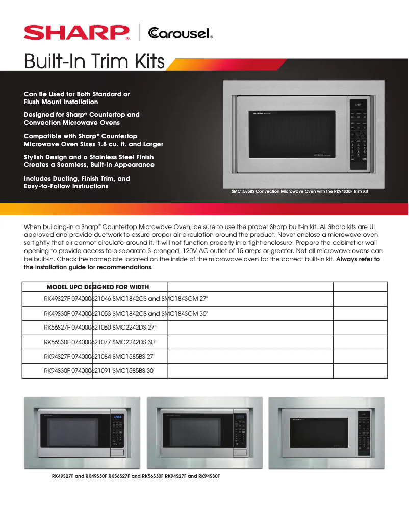 Page 1 de la notice Fiche technique Sharp SMC1585BS