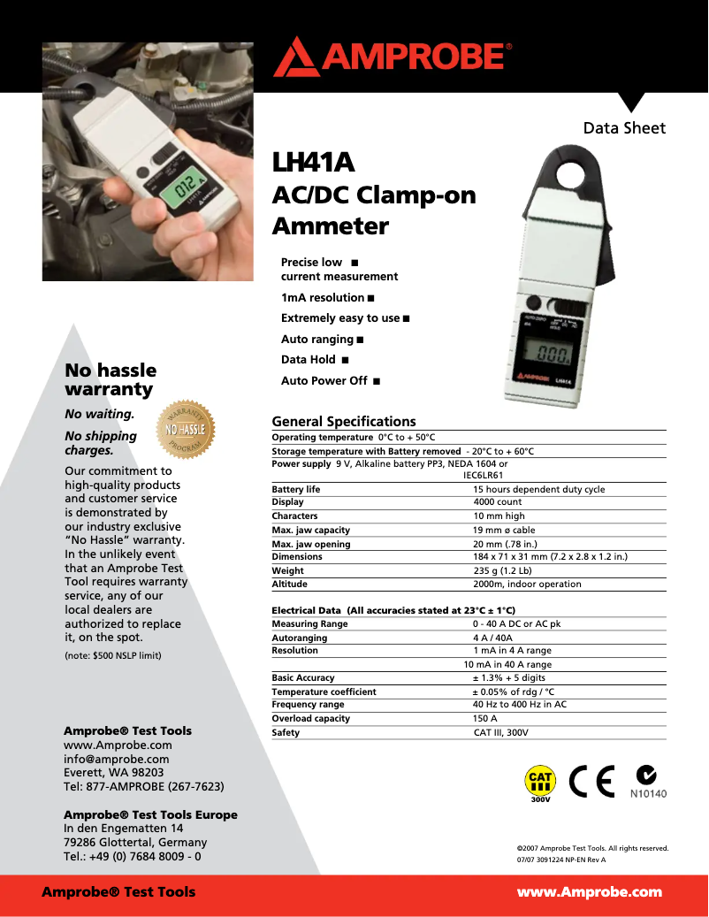 Página 1 del manual Ficha técnica Amprobe LH41A