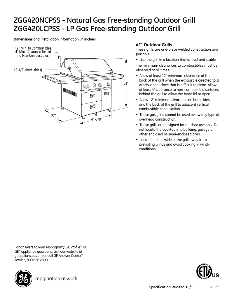 Page n°1 - Fiche technique GE ZGG420NCPSS
