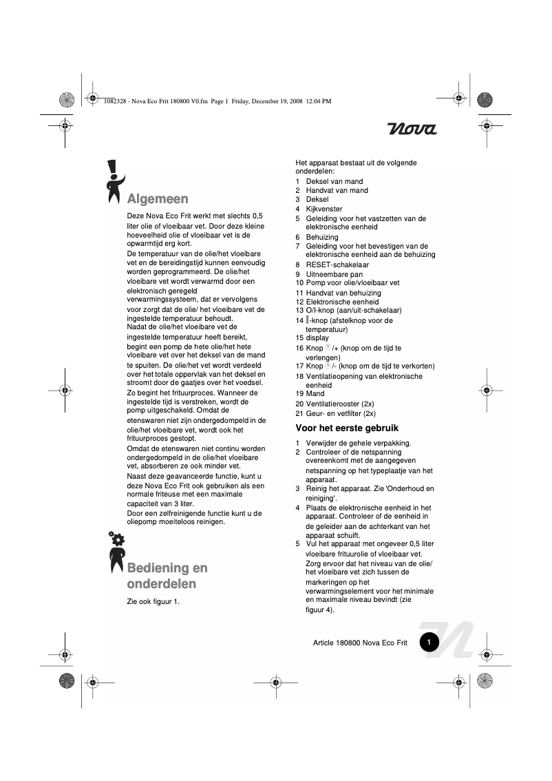 Image de la première page du manuel de l'appareil Eco Frit 180800