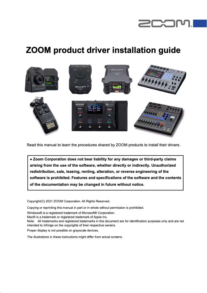 Page n°1 - Guide d'installation Zoom LiveTrak L-8