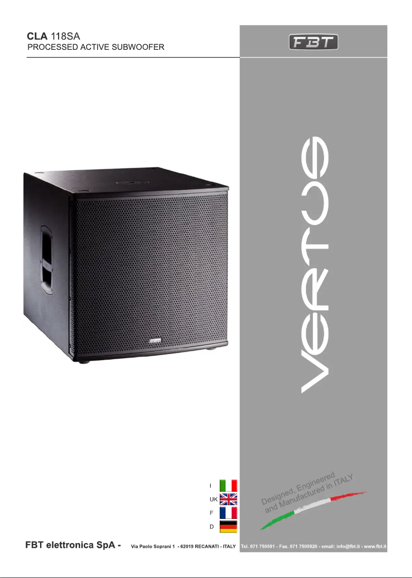 Page 1 de la notice Manuel utilisateur FBT Vertus CLA 118 SA