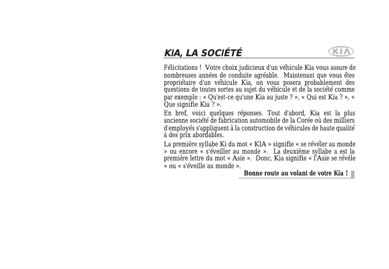 Page 1 de la notice Manuel utilisateur Kia Rio (2009)