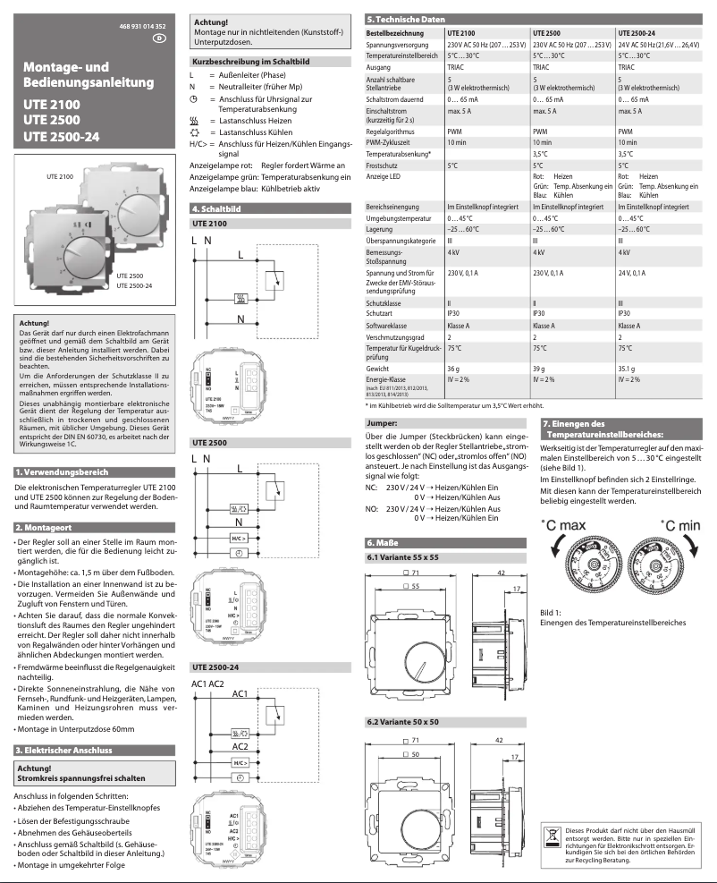 Image de la première page du manuel de l'appareil UTE 2500
