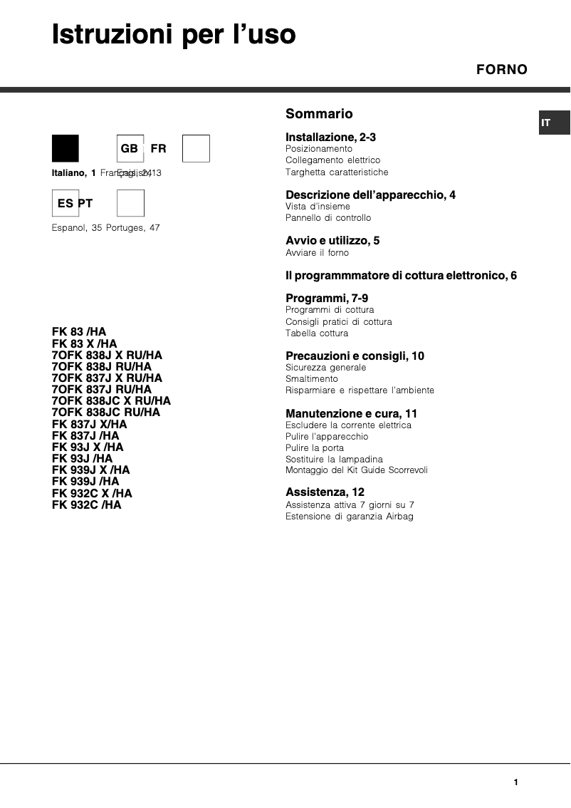 Imagen de la primera página del manual del dispositivo FK 83 X/HA