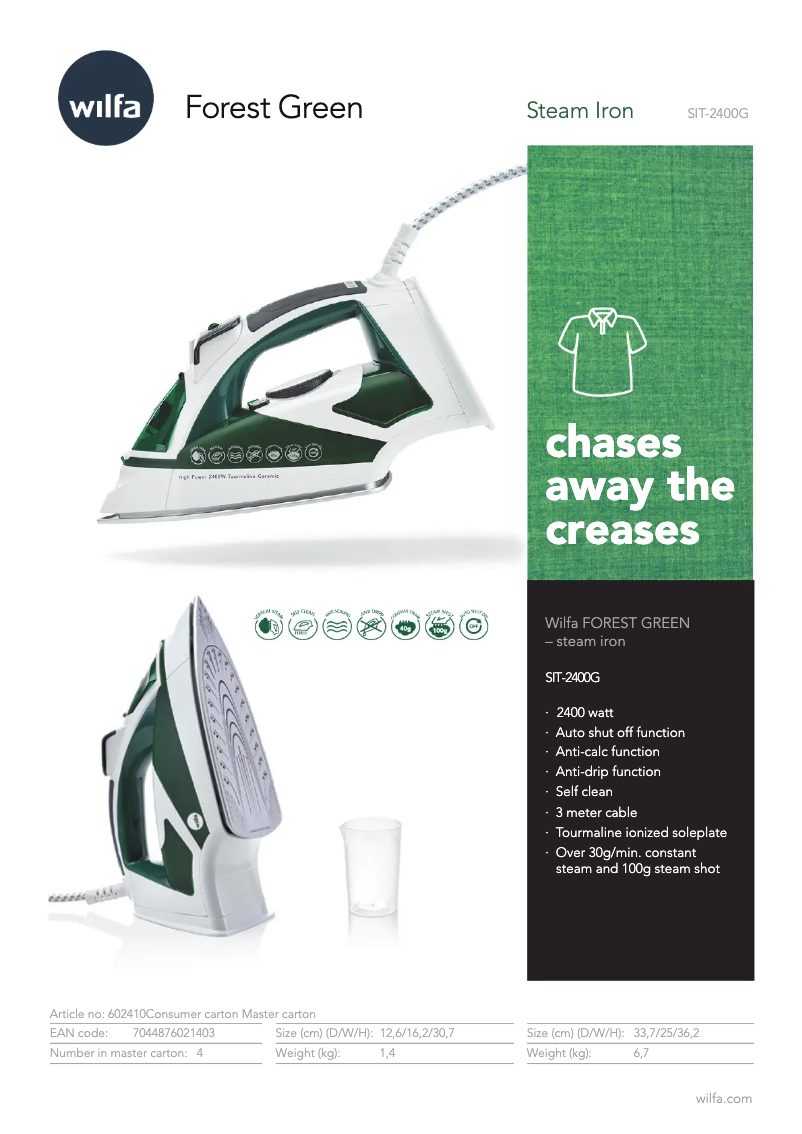 Page n°1 - Fiche technique Wilfa Forest Green SIT-2400G