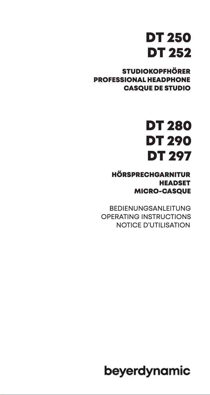Page 1 de la notice Manuel utilisateur Beyerdynamic DT 290 MK II