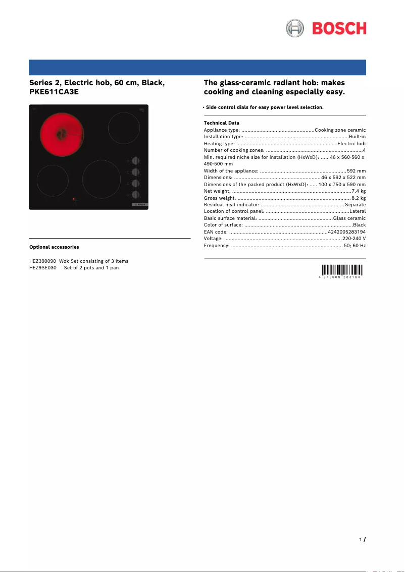 Página 1 del manual Ficha técnica Bosch PKE611CA3E