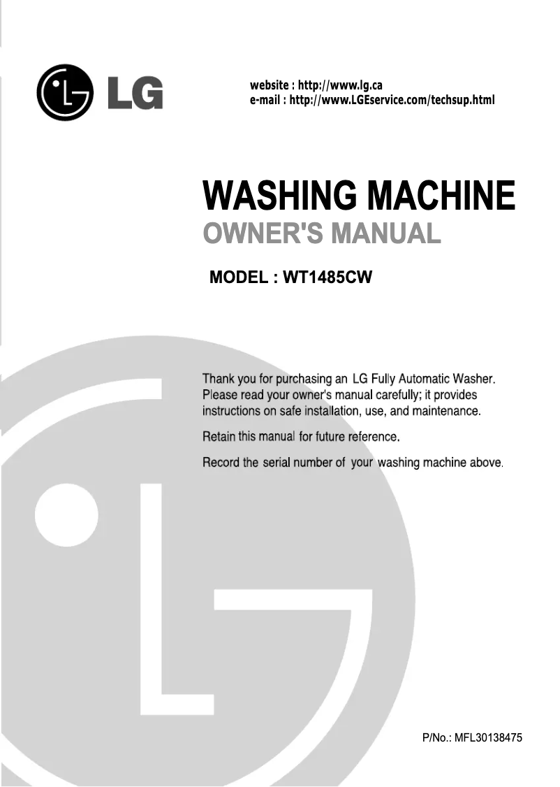 Page n°1 - Manuel utilisateur LG WT1485CW