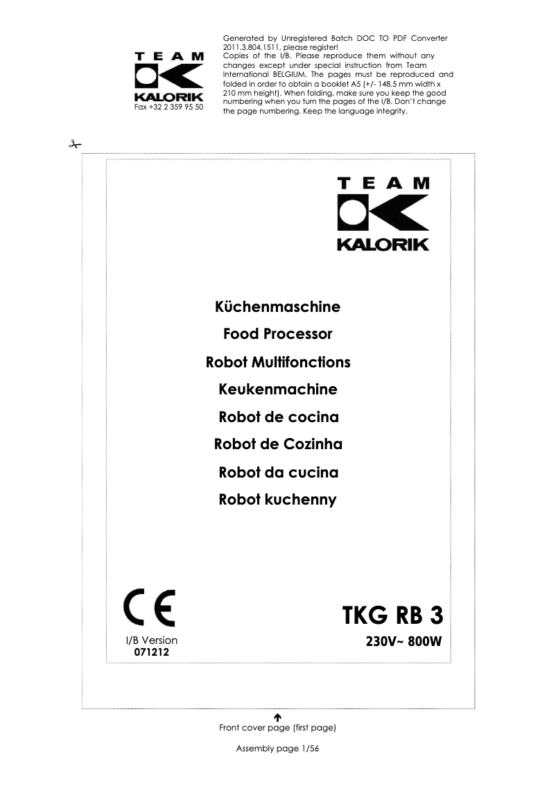 Page n°1 - Manuel utilisateur Kalorik TKG RB 3