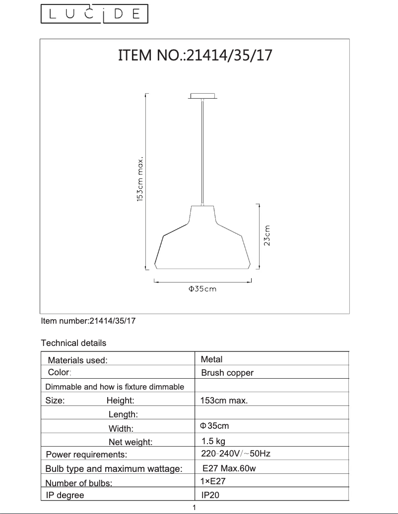 Page 1 de la notice Manuel utilisateur Lucide Neil 21414/35/17
