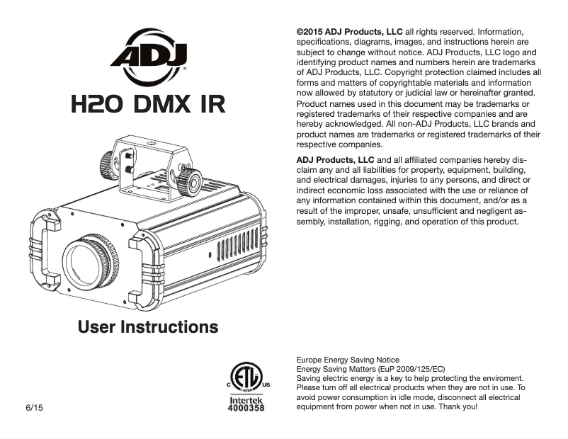 Página 1 del manual Manual de usuario American DJ H2O DMX IR