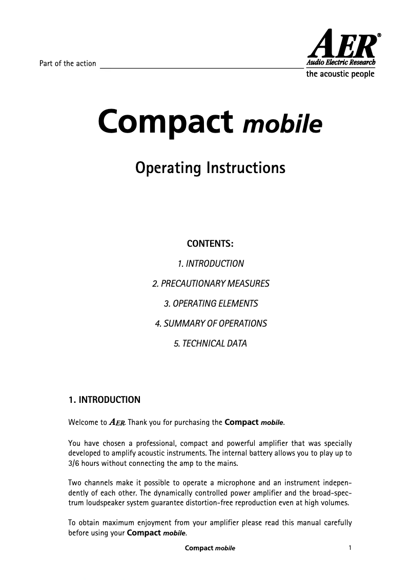Image de la première page du manuel de l'appareil Compact Mobile 2